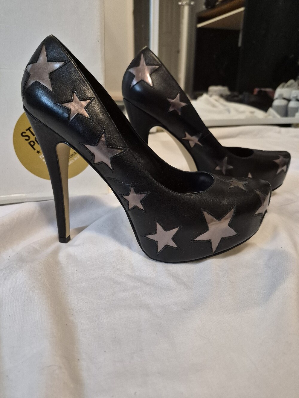 ALDO Hafen Black Platform Stilettos with Metallic Stars Size 39 Almost New + Box